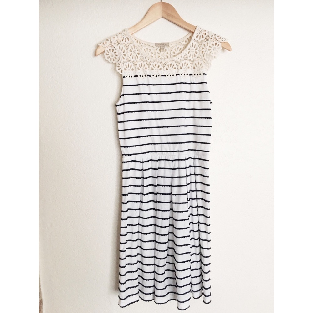 Anthropologie Bordeaux scalloped stripe dress